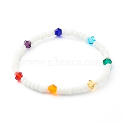 Imitation Austrian Crystal Bicone Glass Beads & Opaque Glass Beads Stretch Bracelets, Colorful, Inner Diameter: 2-1/2 inch(6.4cm)(BJEW-JB06477)