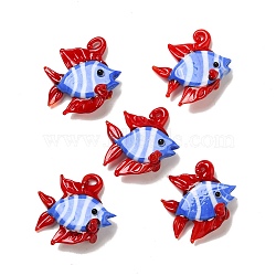 Handmade Lampwork Pendants, Fish, Royal Blue, 30~32.5x29.5~31.5x11.5~13mm, Hole: 1.2~3mm(LAMP-G162-01B)