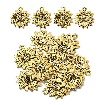 10PCS Sunflower Tibetan Style Alloy Pendants, Antique Golden, 21.5x19x2.5mm, Hole: 1.8mm
