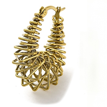 Ion Plating(IP) 304 Stainless Steel Teardrop Hoop Earrings, Real 18K Gold Plated, 25x29.5x13mm