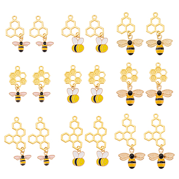 Alloy Enamel Pendants, honeycomb, Bee & Honeycomb Charm, Mixed Color, 27~42mm, 18pcs/set
