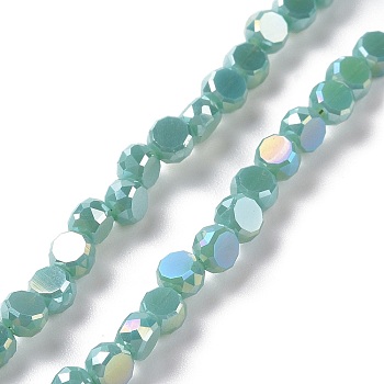 Electroplate Glass Beads Strands, AB Color Plated, Faceted, Flat Round, Light Sea Green, 4.5x3mm, Hole: 1mm, about 145~150pcs/strand, 22.83''(58cm)