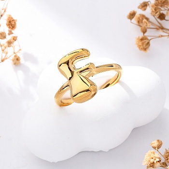 304 Stainless Steel Open Cuff Rings for Women, Letter, Real 18K Gold Plated, Letter F, 13~14x7~15mm