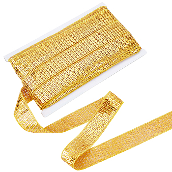 Sparkle Polyester Ribbon, with 5 Rows Sequins, for Sewing and Bridal Wedding Decoration, Goldenrod, 1 inch(25mm), about 20yards/card
