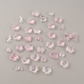 Transparent Acrylic Beads, Flower & Butterfly, Pink, 12~32x12~43x4~9mm, Hole: 1.2~3mm, 30g/bag