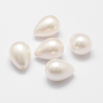 Rainbow Plated Shell Pearl Beads, Grade A, teardrop, Half Drilled, 21x15mm, Hole: 1.2mm, White, 21x15mm, Hole: 1.2mm