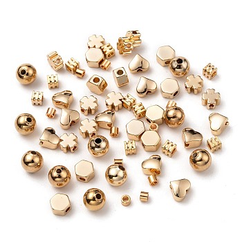 60Pcs 6 Style Brass Spacer Beads, Nickel Free, Mixed Shapes, Real 18K Gold Plated, 10pcs/Style