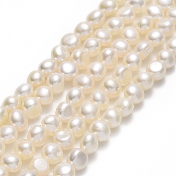 Natural Cultured Freshwater Pearl Beads Strands, Two Sides Polished, Linen, 5.5~6x4~4.5x5mm, Hole: 0.7mm, about 70pcs/strand, 13.98''(35.5cm)