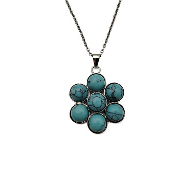 Natural Turquoise Flower Pendant Necklace