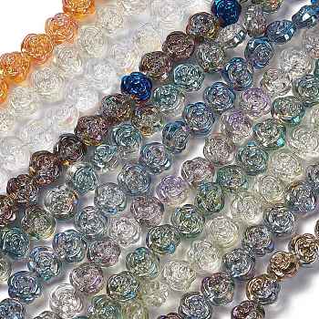 Electroplate Glass Beads Strands, Mixed Style, Rose, Mixed Color, 12.5x14x9mm, Hole: 1mm, about 55pcs/strand, 25.98''(66cm)