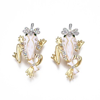 Frog Enamel Pin with Rhinestone, 3D Animal Alloy Brooch for Backpack Clothes, Nickel Free & Lead Free, Light Golden, Creamy White, 51x30mm
