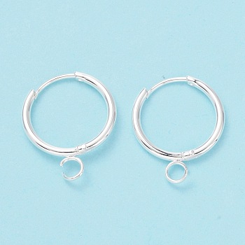 201 Stainless Steel Huggie Hoop Earring Findings, with Horizontal Loop and 316 Surgical Stainless Steel Pin, Silver, 19x16x1.6mm, Hole: 2.5mm, Pin: 1mm