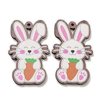 Single Face Printed Wood Big Pendants, Easter Charms, Rabbit, 55x34x2.5mm, Hole: 2mm