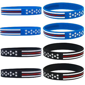 20Pcs 2 Colors Independence Day Theme Silicone Star Cord Bracelets Set Wristband, Mixed Color, Inner Diameter: 2-1/2 inch(6.3cm), 10Pcs/color