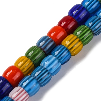 Handmade Lampwork Beads Strands, Rarrel, Colorful, 8x7.5mm, Hole: 1.2mm, about 47pcs/strand, 14.69''(37.3cm)