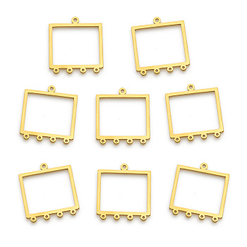 Vacuum Plating 201 Stainless Steel Chandelier Components Links, Laser Cut, Rectangle, Golden, 24x22x1mm, Hole: 1x1.5mm