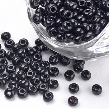 Baking Paint Glass Seed Beads, Round, Black, 3x1.5~3mm, Hole: 1mm, about 10000pcs/bag, about 450g/bag