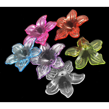 Transparent Acrylic Beads, Flower, Mixed Color, 26.5x6mm, Hole: 1.5~2mm