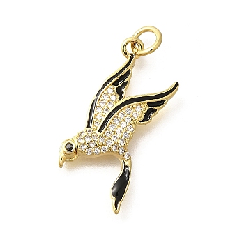 Brass Micro Pave Clear Cubic Zirconia Enamel Pendants, Birds Charms, with Jump Ring, Real 18K Gold Plated, 27x16.5x3mm, Hole: 3mm