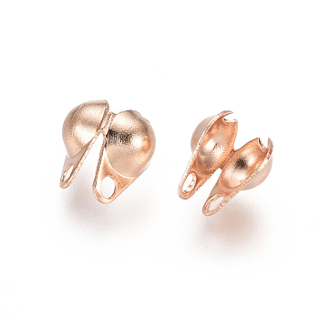 304 Stainless Steel Bead Tips, Calotte Ends, Clamshell Knot Cover, Rose Gold, 6x4x3mm, Hole: 1mm