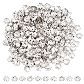300Pcs Flower 304 Stainless Steel Bead Caps, Multi-Petal, Stainless Steel Color, 6x1mm, Hole: 1mm