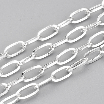 304 Stainless Steel Paperclip Chains, Drawn Elongated Cable Chains, Unwelded, with Spool, Silver Color Plated, 12x6x1.2mm, about 32.8 Feet(10m)/roll