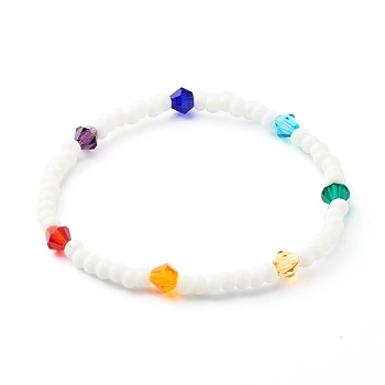 Imitation Austrian Crystal Bicone Glass Beads & Opaque Glass Beads Stretch Bracelets, Colorful, Inner Diameter: 2-1/2 inch(6.4cm)