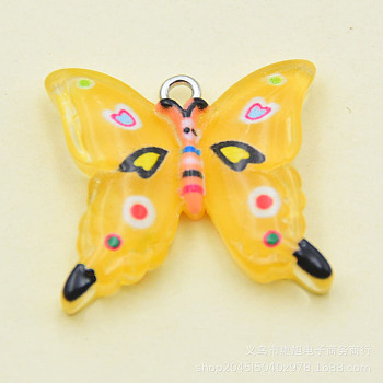 Transparent Resin Pendants, with Platinum Tone Iron Loops, Butterfly Charms, Yellow, 23x24.5x5mm, Hole: 2mm