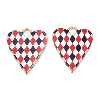 Alloy Pendants, Poker/Playing Cards Heart Charms, Red, Light Gold, 27x23x2mm, Hole: 4mm