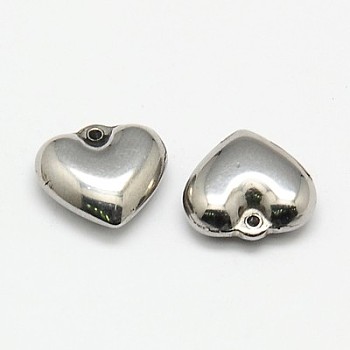 304 Stainless Steel Charms, Puffed Heart, Stainless Steel Color, 11x12x5mm, Hole: 1mm