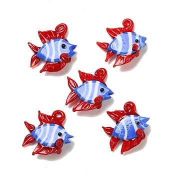 Handmade Lampwork Pendants, Fish, Royal Blue, 30~32.5x29.5~31.5x11.5~13mm, Hole: 1.2~3mm