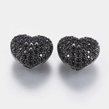 14mm Black Heart Brass+Cubic Zirconia Beads