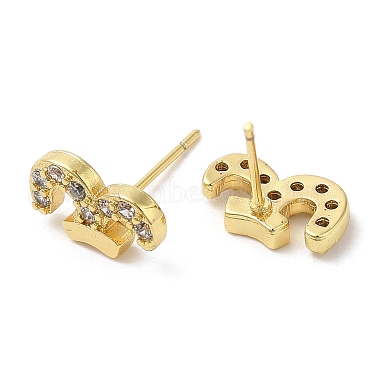 Rack Plating Brass Aries Stud Earrings with Cubic Zirconia(EJEW-D061-40G)-2