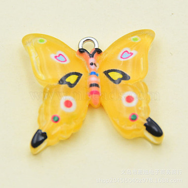Platinum Yellow Butterfly Iron+Resin Pendants
