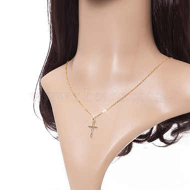 Real 18K Gold Plated Cross Brass Cubic Zirconia Pendant Necklaces(NJEW-EE0001-14A)-3