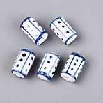 Handmade Porcelain Ceramic Beads, Hand Painted, Column with Dot Pattern, Famille Rose Style, Marine Blue, 17x10mm, Hole: 2.5mm(PORC-Q005-04A)