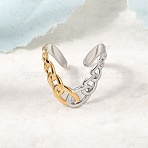 304 Stainless Steel Cuff Open Rings, Chain Shape, Ion Plating(IP), Golden & Stainless Steel Color, 20mm, Inner Diameter: 17mm(RJEW-P192-02A)