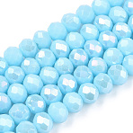 Electroplate Glass Beads Strands, Opaque Solid Color, AB Color Plated, Faceted, Rondelle, Light Sky Blue, 2.9~3.3x2mm, Hole: 0.8mm, about 135~140pcs/strand, 32~34cm(EGLA-A034-P2mm-B14)