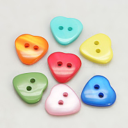 Resin Buttons, Dyed, Heart, Mixed Color, 13x12x3mm, Hole: 2mm(RESI-D032-13x12mm-M)