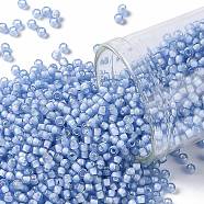 TOHO Round Seed Beads, Japanese Seed Beads, (933F) Frosted Inside Color Light Sapphire/White Lined, 11/0, 2.2mm, Hole: 0.8mm, about 3000pcs/10g(X-SEED-TR11-0933F)