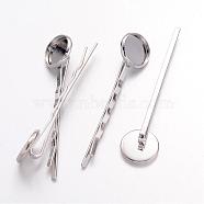 Iron Hair Bobby Pin Findings, with Brass Tray, Nice for DIY Hair Findings, Platinum, 59~61x13mm(X-IFIN-G046-N)