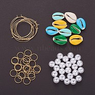 DIY Earring Making, 304 Stainless Steel Hoop Earrings, 304 Stainless Steel Jump Rings, Open Jump Rings, Imitation Pearl Acrylic Beads and Enamel Cowrie Shell Beads, Mixed Color, 10mm(DIY-X0098-29)