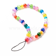 Round Resin Beads Mobile Straps, Imitation Cat Eye, Braided Nylon Thread, Colorful, 21cm(HJEW-JM00583)