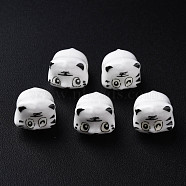 Handmade Porcelain Beads, Famille Rose Style, Tiger, White, about 12x10.5x11mm, Hole: 1.8mm(PORC-T007-20J)