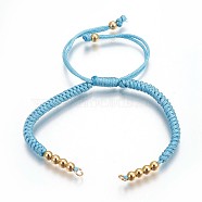 Nylon Cord Braided Bead Bracelets Making, with Brass Beads, Long-Lasting Plated, Real 24K Gold Plated, Sky Blue, 10-1/4 inch(26cm)~11-5/8 inch(29.6cm)(BJEW-F360-F17)