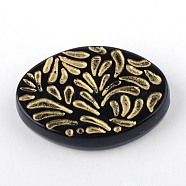 Oval Plating Acrylic Beads, Golden Metal Enlaced, Black, 28x20x5.5mm, Hole: 1.5mm(X-PACR-Q102-52B)