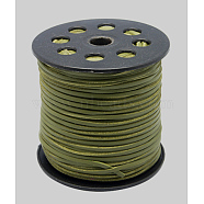 Korean Faux Suede Cord, Faux Suede Lace, with PU Leather, Olive, 3x1.5mm, about 100yards/roll(300 feet/roll)(LW-H001-106)