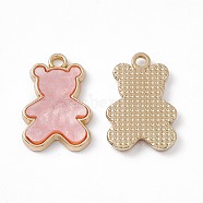 Opaque Resin Pendants, Bear Charms, with Light Gold Tone Alloy Findings, Pink, 20.5x14x2.5mm, Hole: 2mm(PALLOY-P287-07LG-03)