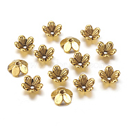 Tibetan Style Flower Alloy Bead Caps, 5-Petal, Lead Free & Cadmium Free, Antique Golden, 9x3mm, Hole: 1.5mm(X-TIBEP-S192-AG-RS)