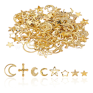 160Pcs 8 Styles Brass & Alloy Material Cabochons, Moon & Stars, Golden, 3~8x3~8x0.3~1.1mm, 20pcs/style(PALLOY-CJ0001-172)